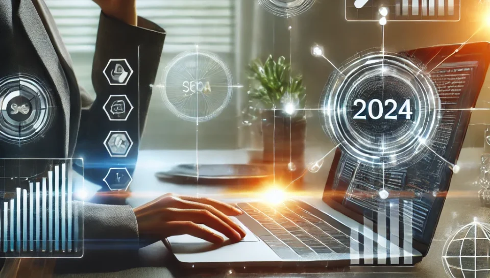 DALL·E 2025-02-03 14.20.56 - A modern business professional reviewing a website on a laptop, surrounded by visual elements symbolizing digital transformation, such as sleek, futur DALL·E 2025-02-03 14.20.56 - A modern business professional reviewing a website on a laptop, surrounded by visual elements symbolizing digital transformation, such as sleek, futur